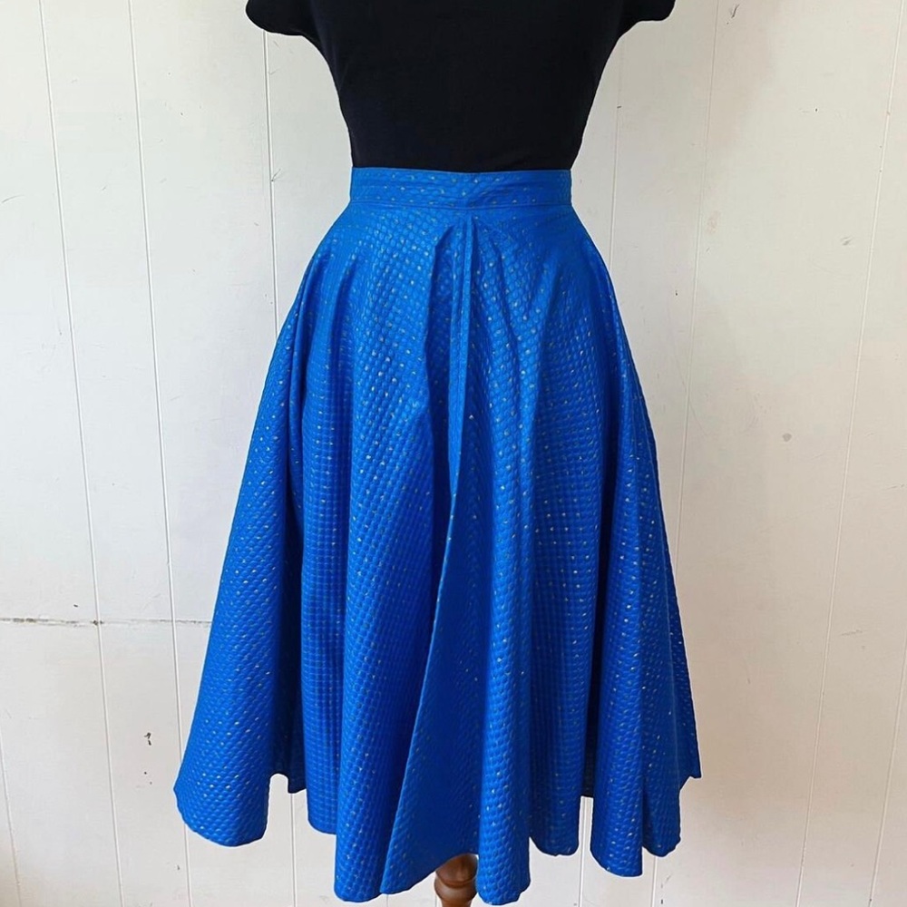 Vintage 50s Cobalt Blue Circle Skirt with Gold Diamond Dots